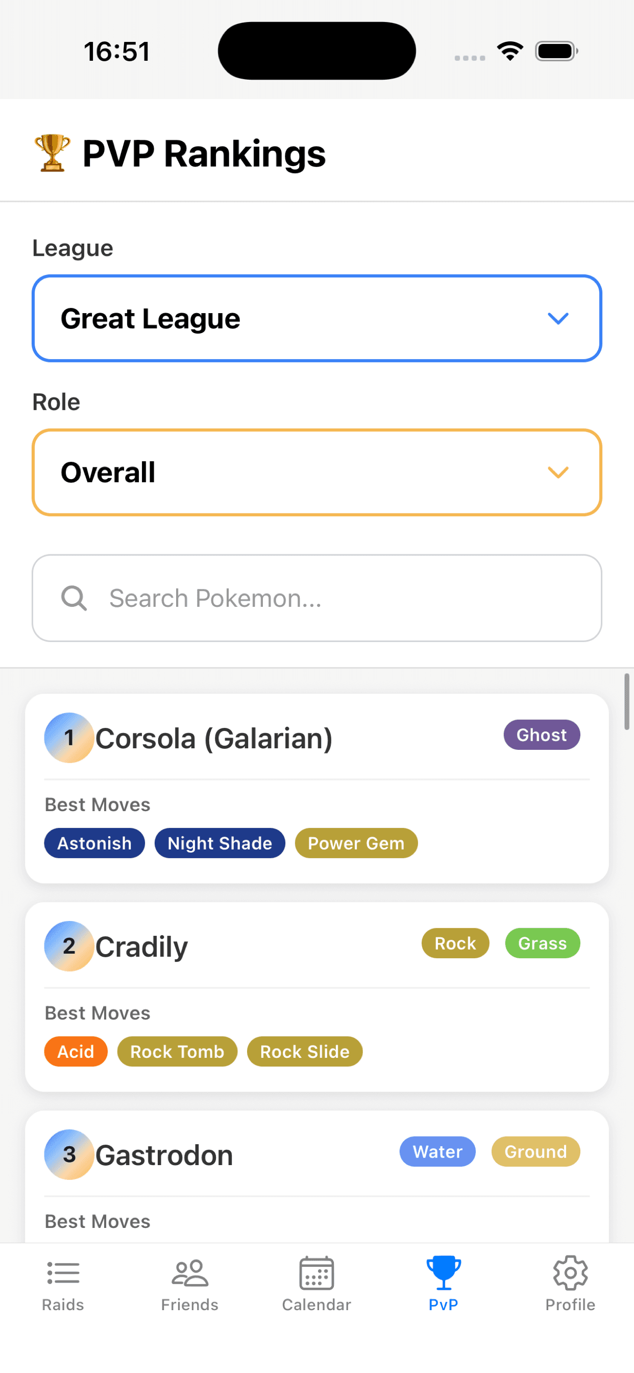 PokeParty PVP Screen